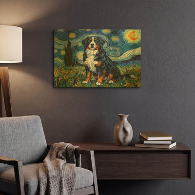 'Bernese Mountain Dog Starry Night' By Rich Monet Gold Metal Wall Art