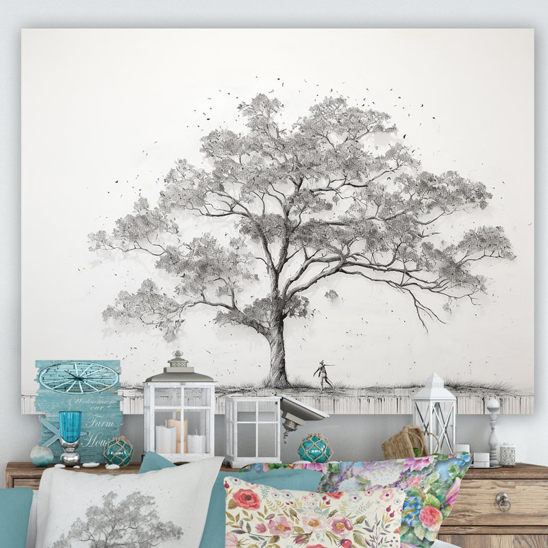 Minimalisme arbre blanc pin rêve II sur toile, Toile tendue, H 16 po x l 32 po x P 1 po
