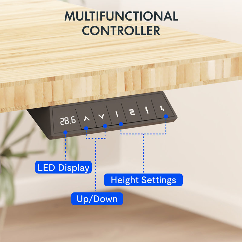 Eric Height Adjustable Standing Desk, 100% Bamboo Desktop, 45.7" H x 48" W x 24" D, White
