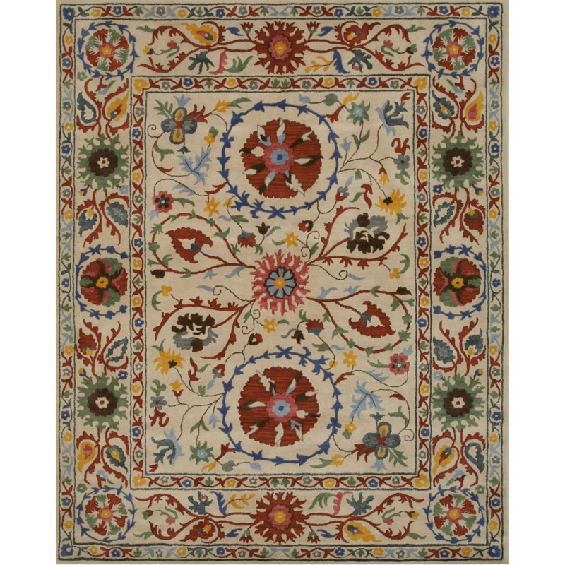 Hand Tufted Wool Floral Area Rug, 8' x 10'