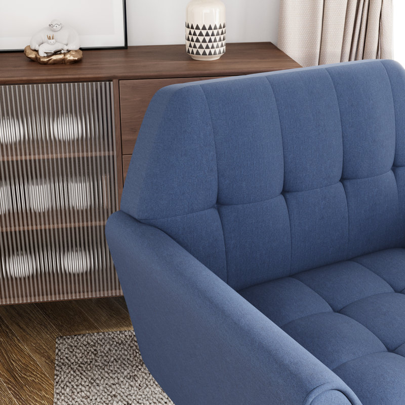 Fauteuil capitonné en lin 30,3 po Janara, Mélange de lin bleu