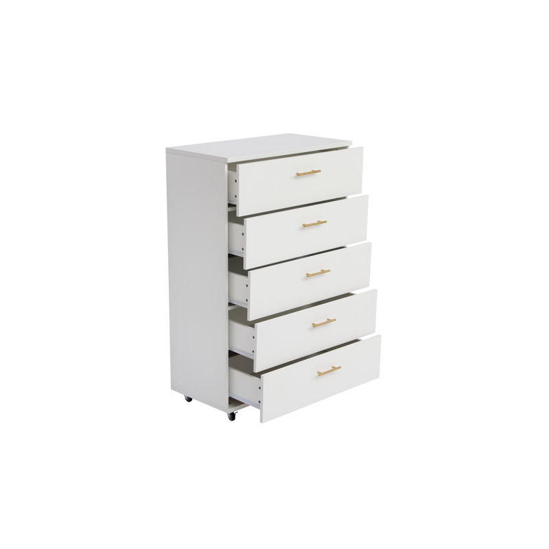 Commode à 5 tiroirs avec roulettes pour chambre à coucher
