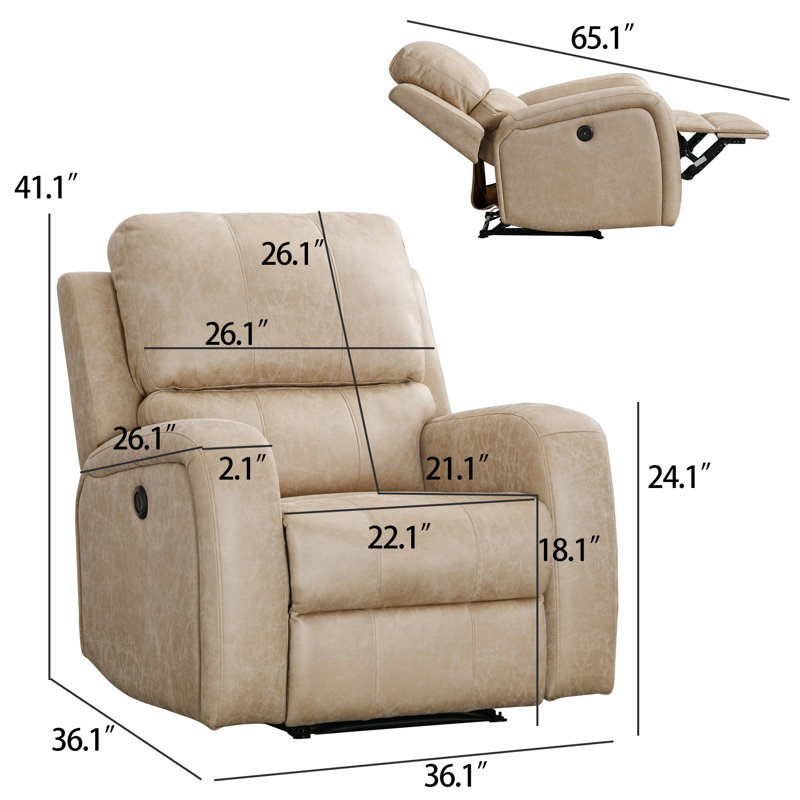 Fauteuil inclinable électrique 36,1 po Karelie, Similicuir beige