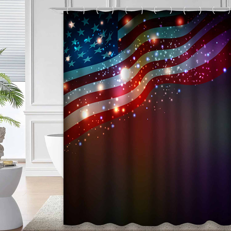 Rideau de douche abstrait avec 4 crochets abstrait bleu et blanc, L 72 po x l 84 po