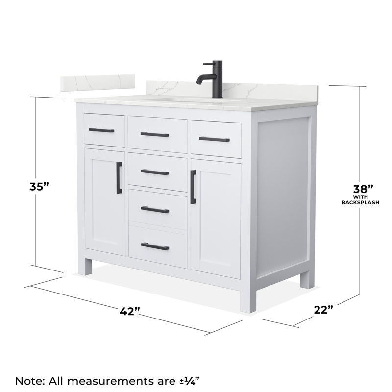Beckett 42" Freestanding Single Bathroom Vanity with Quartz Top, White, Giotto Quartz, Matte Black