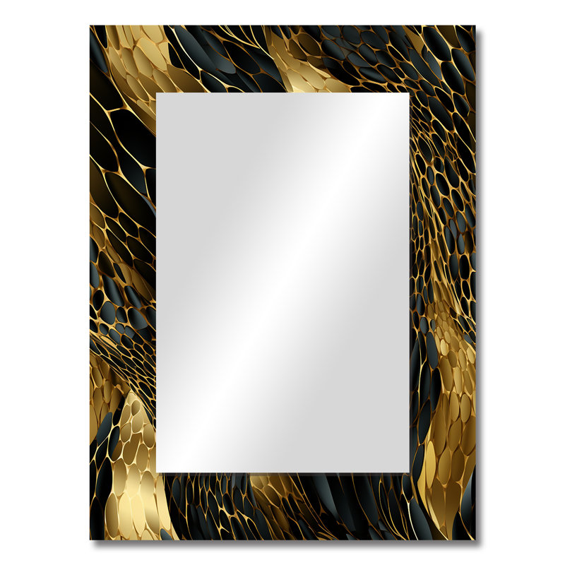 Kemone Gilded Opulence In Black & Gold - marble  Decorative Mirror, Abstract Wall Mirror, Printed Metal Art, 32" x 24"