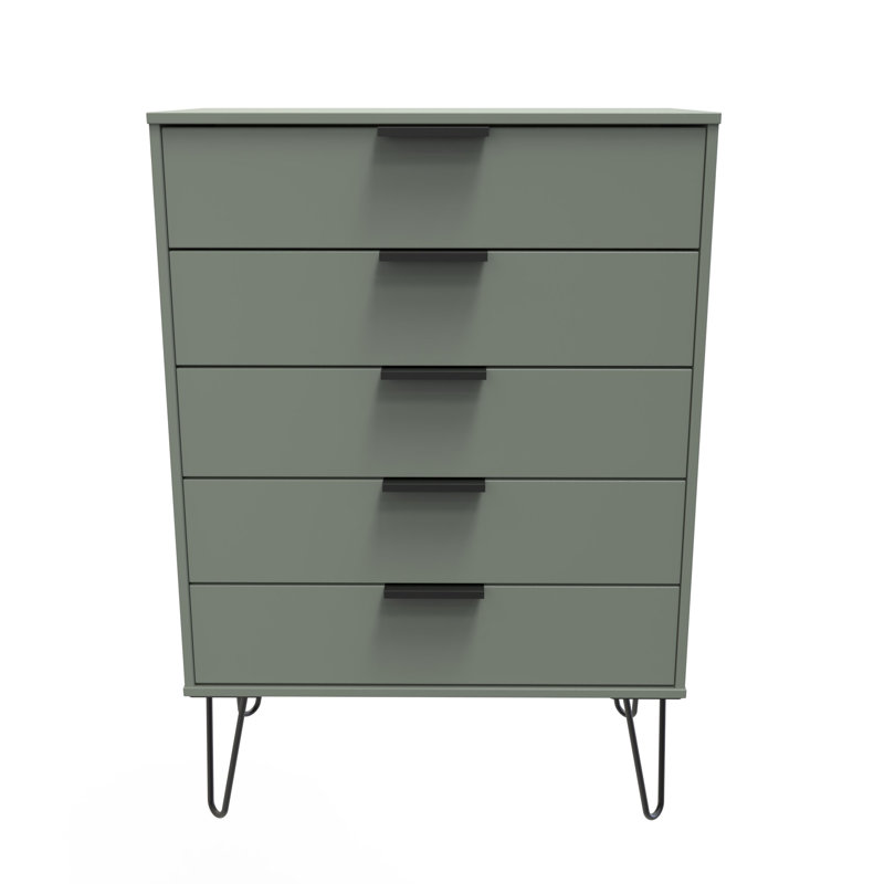 Turah 77cm W 5 - Drawer Chest of Drawers, Green