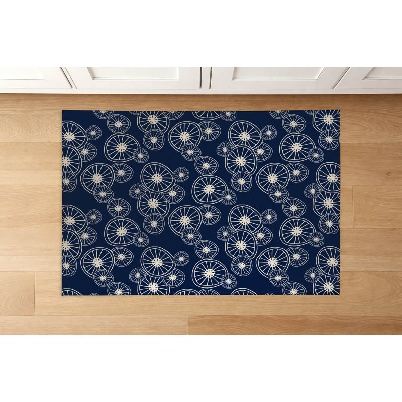 Holmer Polyester Kitchen Mat, Rectangle 5' x 7', Deep Navy Floral