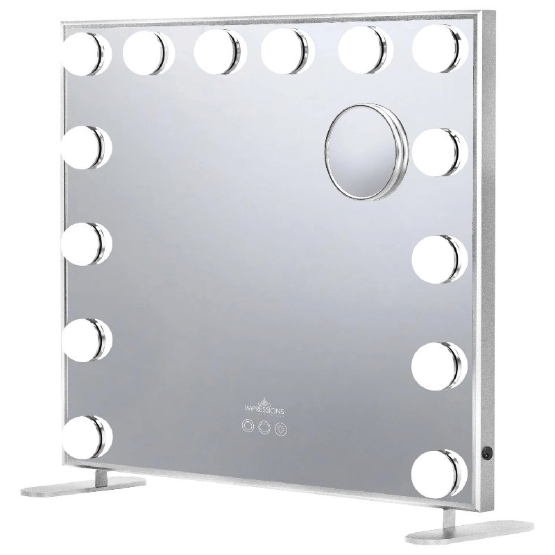 Hollywood Tri Tone Plus Makeup Mirror with 14 Lights Ultra Slim LED Mirror with 5X Magnified Mirror, Silver
