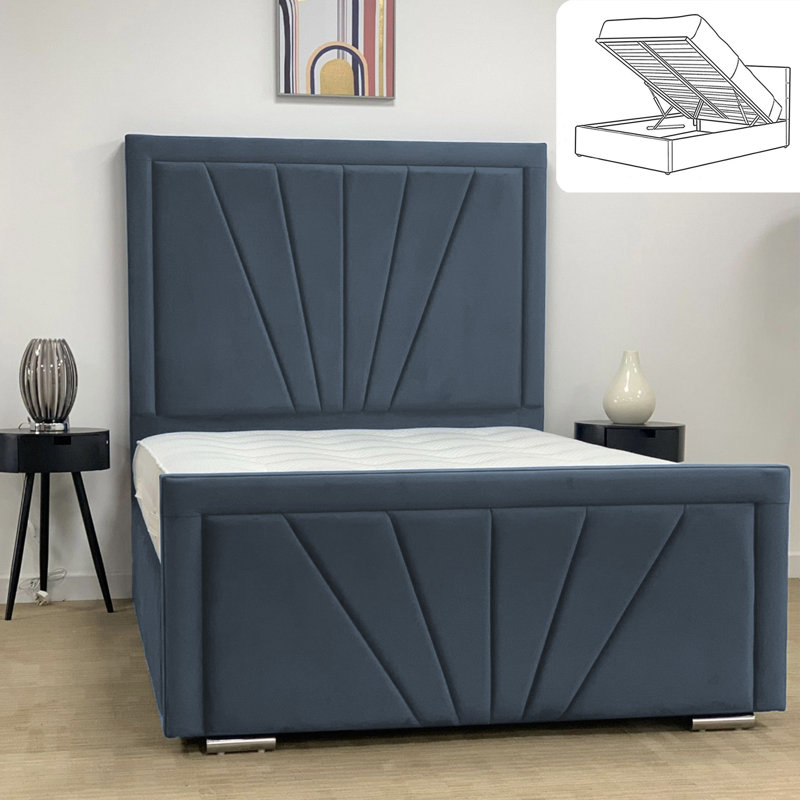 Micheal Upholstered Bed - Ottoman Storage with Plush Velvet Gas Lift and Headboard, Black, Double (4'6)