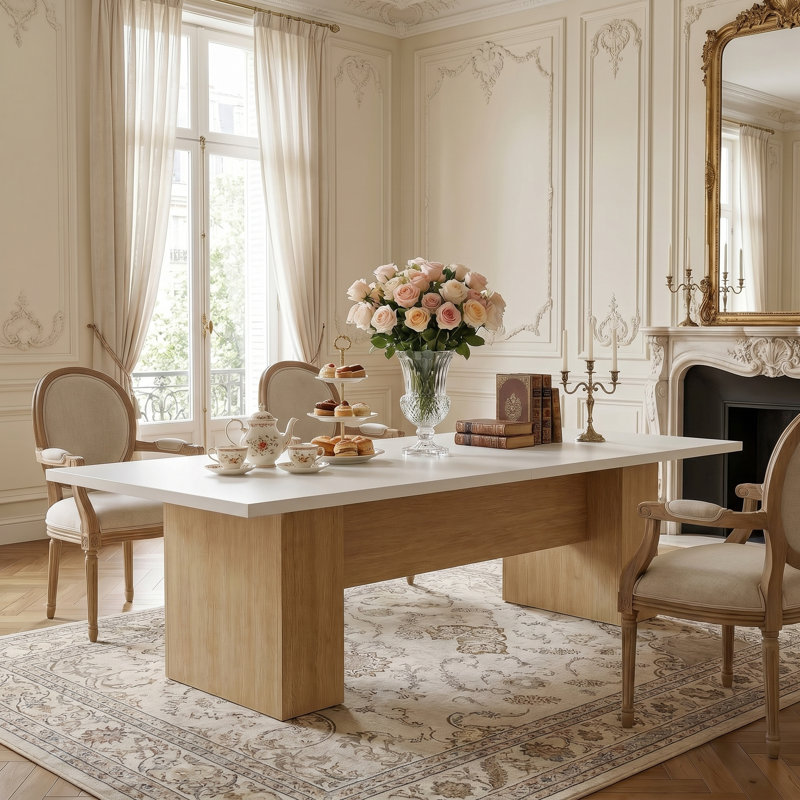Large table de pause de 118 po de largeur avec plateau épais, Naturel, Blanc