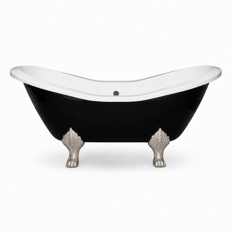 Baignoire sur pattes noire et blanche 6 pi The Summit de Strom Living, Nickel mat
