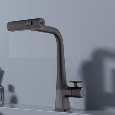 Temperature Display Kitchen Faucet Matte Black - Pull Down & Single Handle Three Water Outlet Traits  Stream, Spray, Rainfall  For With And Assemblies Modern Sink