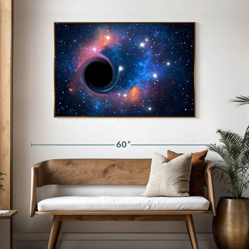 Trou noir dans l'espace, 46 po x 31 po, Cadre flottant doré