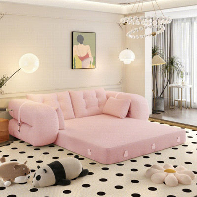 Lit pour chien humain, canapé paresseux, canapé-lit pliable multifonctionnel 78,7 po, canapé-lit 3 en 1 rembourré de mousse et rembourré de mousse pour le salon, le lit d'invité, la salle de jeux, rose