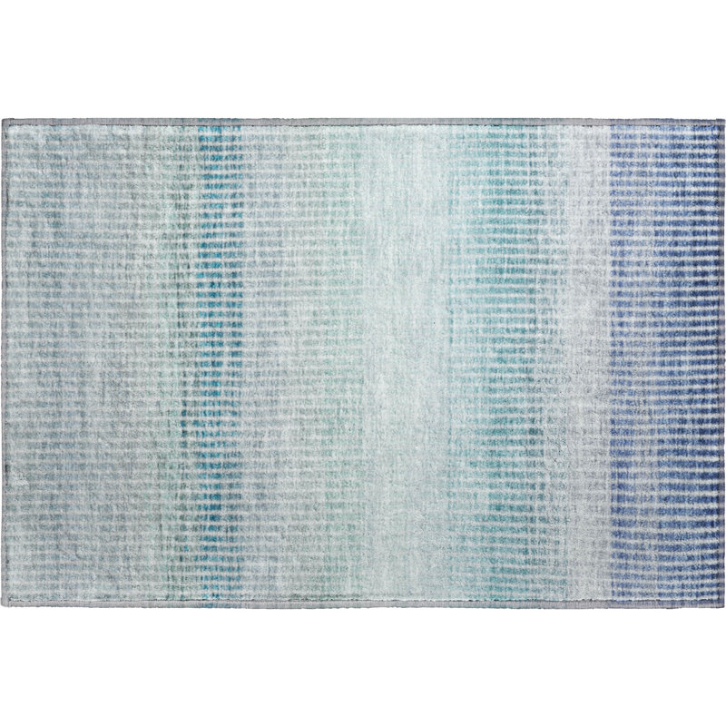 Premium Machine Washable Mayfield AMF2313 Stripes Rug, Blue, 2'6" x 3'10"