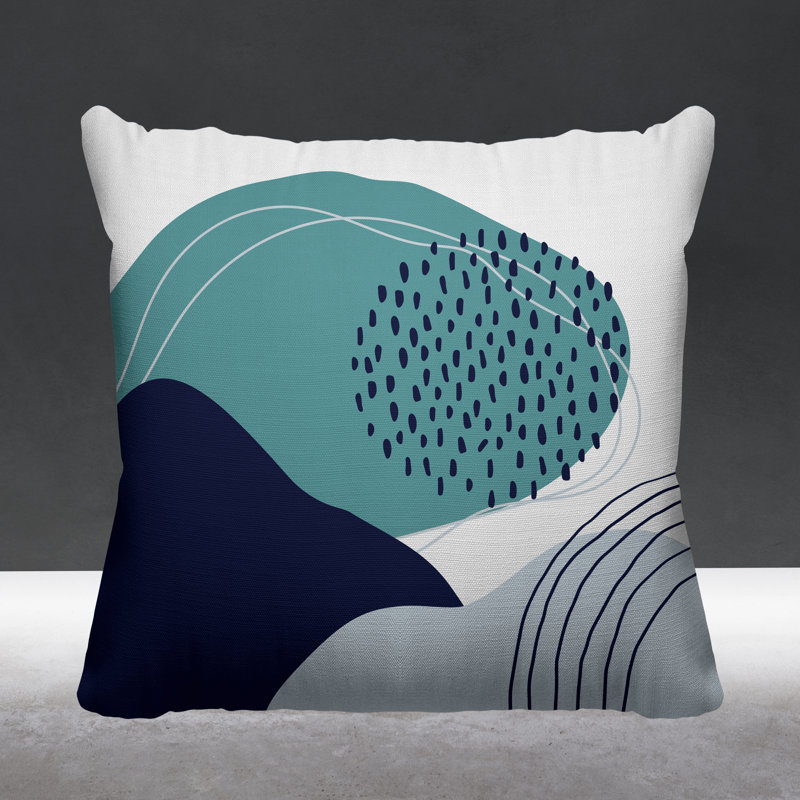 Coussin décoratif intérieur / extérieur Mid-Century Cyn, L 15 po x H 15 po, Ciel / bleu marine