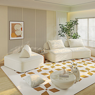 Upholstered Modular Sectional Sofa Set with Removable Backrests and Pillows