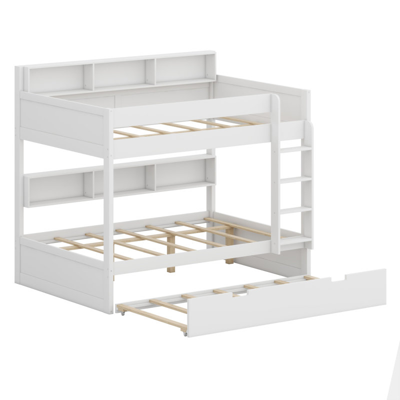 Multi-functional Bunk Bed Frame with Integrated Pull-Out Trundle, White