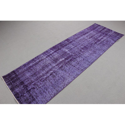 Overdyed Purple Turkish Runner Rug with Tassels Ideal for Corridor Styling