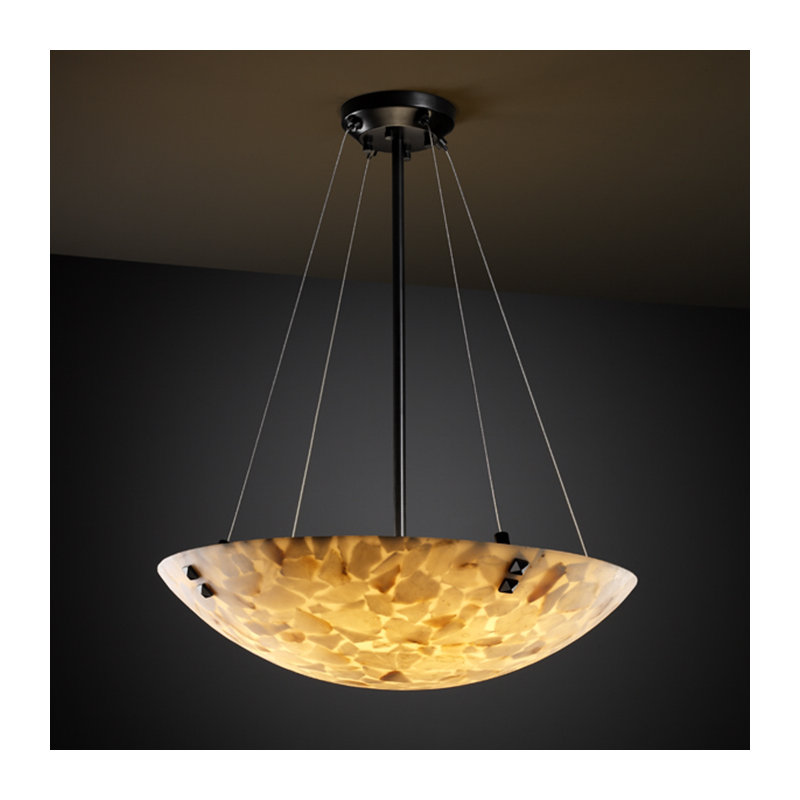 Luminaire suspendu 6 lumières albâtre Rocks, Bronze foncé, Bol rond, Cercles concentriques