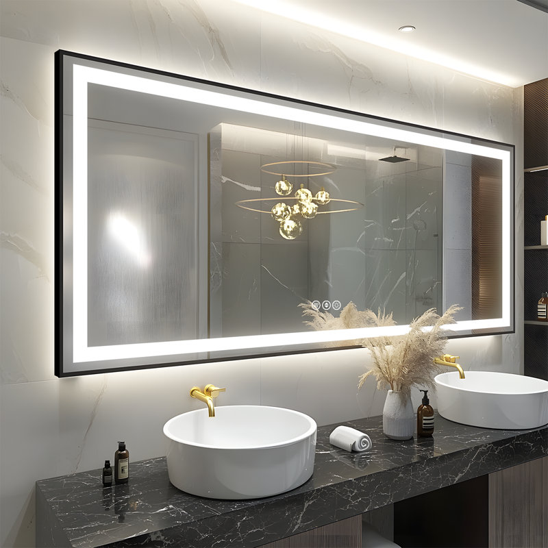 Adorna UL Certified Dimmable LED Bathroom Mirror with 3-Color Lighting, Anti-Fog & Sleek Black Frame, 88" x 38"