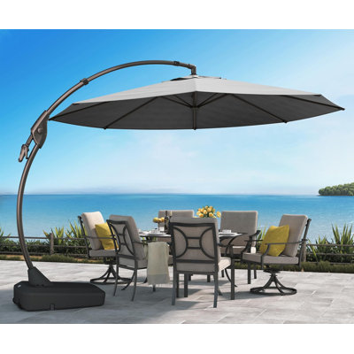 12 Ft Cantilever Umbrella With Base Outdoor Aluminum Offset Umbrella Round Shade With Tilt Adjustment