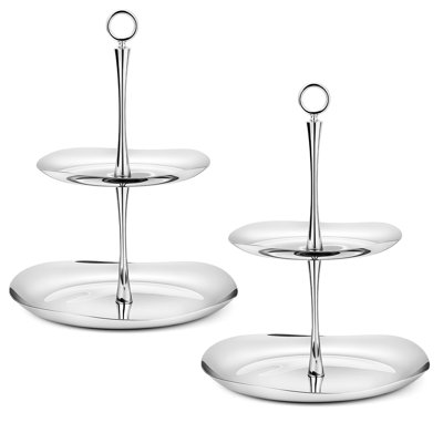 Présentoir à gâteaux à étages en acier inoxydable (lot de 2), présentoir à desserts à deux niveaux, plateau de service moderne