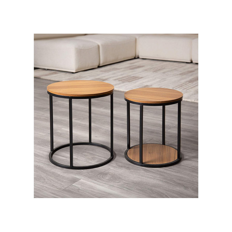 Table d'appoint l 15,5 po x P 15,5 po x H 17,5 po Métal et bois massif 1 pièce Tables contemporaines naturelles et noires en métal et bois massif