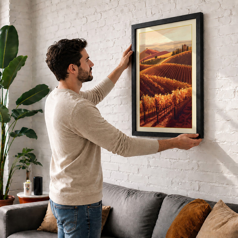 Golden Vineyard Light Rustic - Framed Print, A2 - 59.4 x 42.0 cm, Unframed