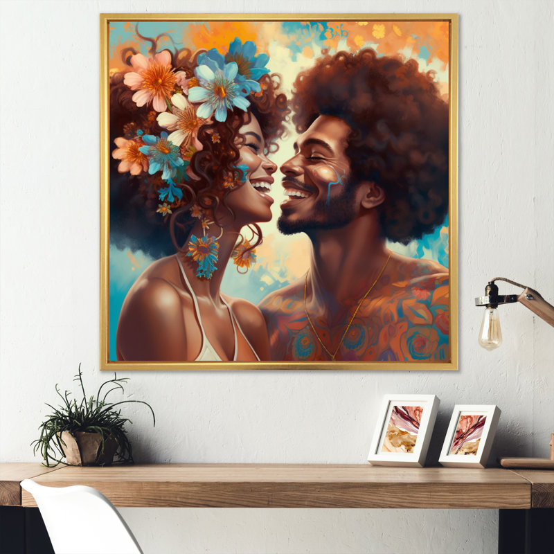 «Beautiful Black Couple In Love I», impression sur toile, H 16 po x l 16 po x P 1 po, Cadre flottant doré