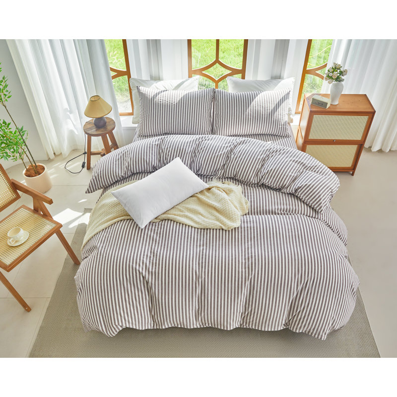 Ensemble de housse de couette à rayures XINMIANFANG, Mauve / brun / blanc, Housse de couette grand et 2 taies d'oreiller stan