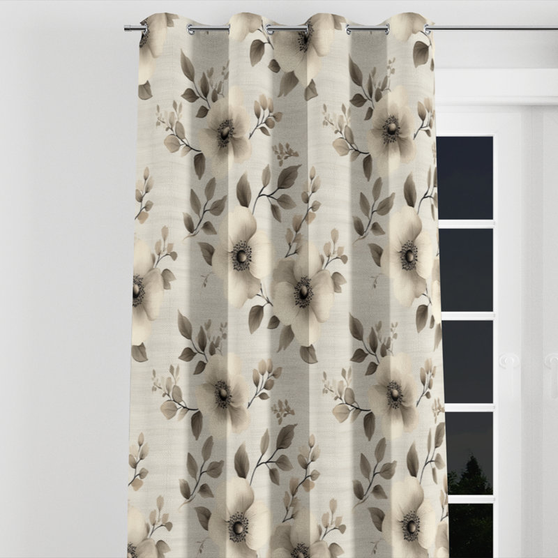 Country Farmhouse Curtains for bedroom - Black Azaylea Grommet Curtain - 1 Panel, 52" W x 120" L, Silver Grommets