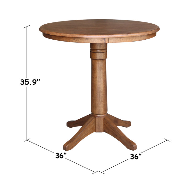 Solid Wood Round Pedestal Table with 2 Counter Height Stools