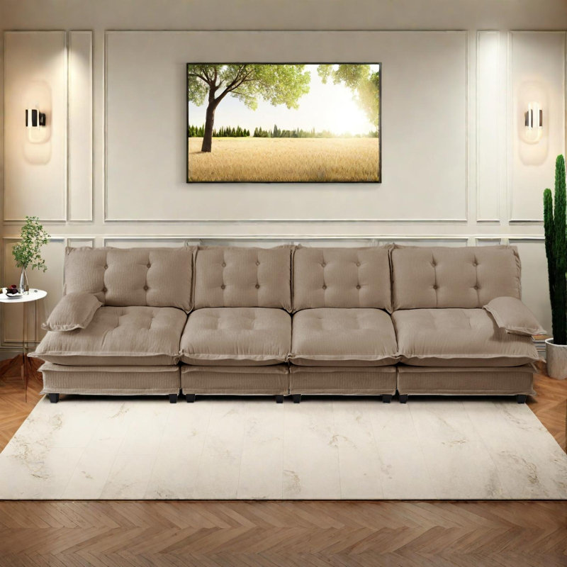 Canapé modulaire à assise profonde en tissu chenille de 138 po à 4 places modulaire 138 po Cloud, Brun
