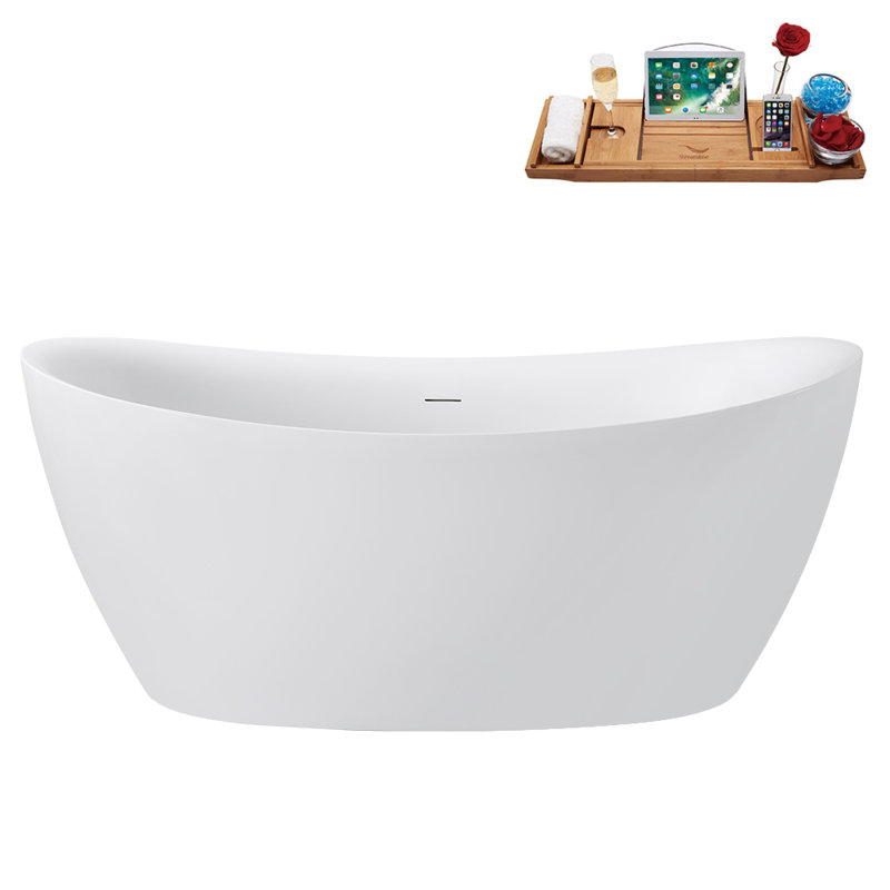 Baignoire autoportante de 63 po avec drain interne Streamline, Laiton brossé