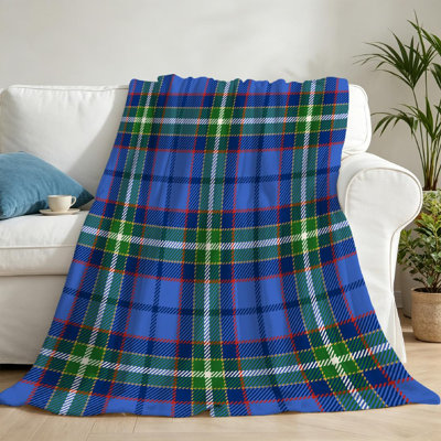 Jeté en flanelle verte ultra douce, imprimé tartan sur fond uni