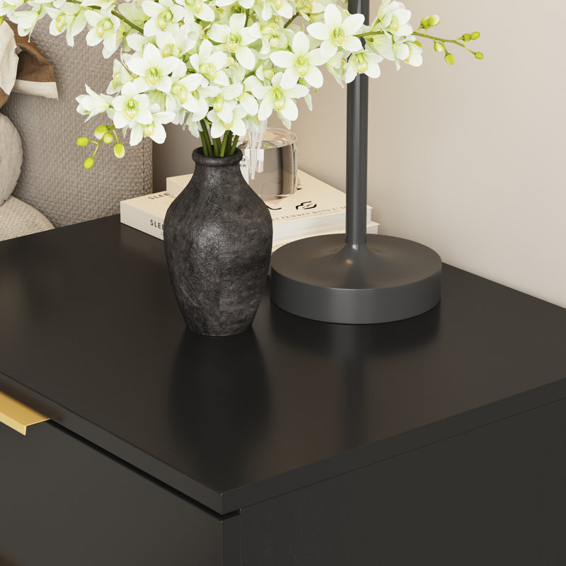 Black Bedside Table With 2 Drawers Bedside Cabinet Metal Legs Narrow Sidetable