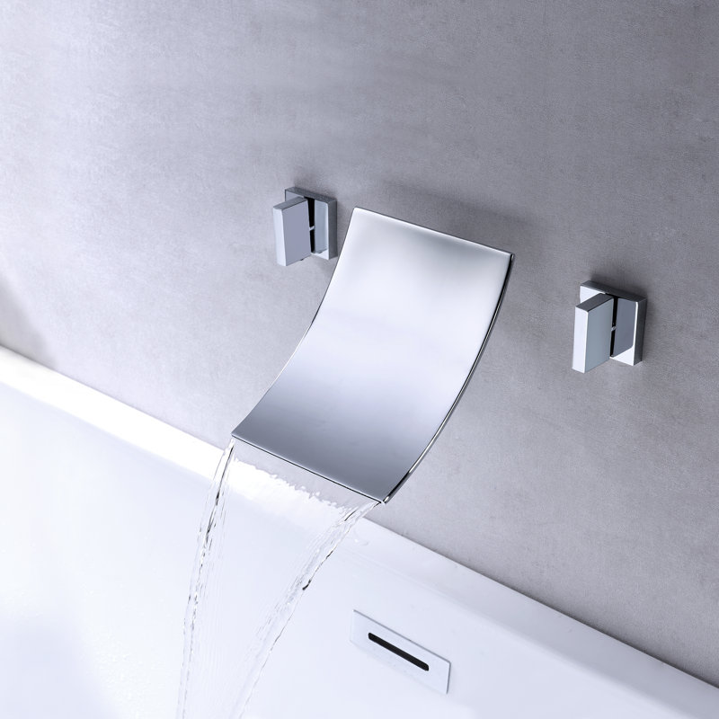 Sumerain Modern Wall-Mount Waterfall Bathtub Faucet, Double Handles Bathtub Faucet with Adjustable Height Spout, Chrome