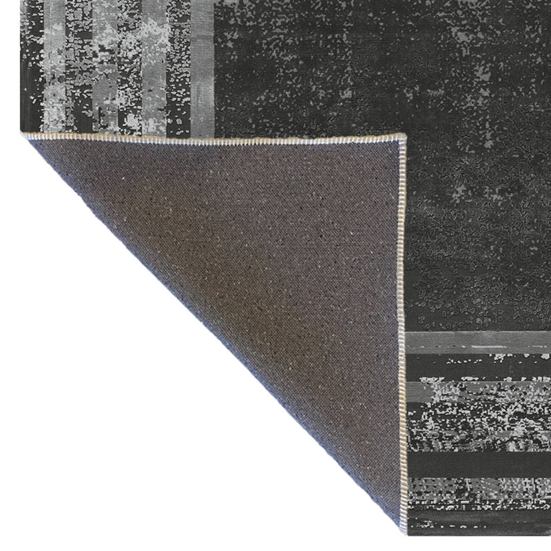 Tapis décoratif moderne à rayures gris foncé, Rectangle 4 pi 11,06 po x 7 pi 6,55 po