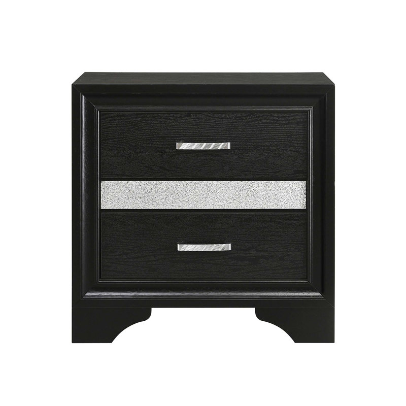 Table de chevet 2 tiroirs avec 1 plateau à bijoux, Noir
