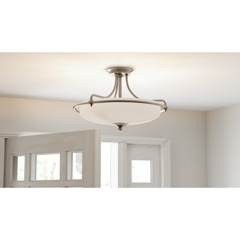 Ampelio Glass Semi Flush Mount, Antique Nickel, 14" H x 21" W x 21" D