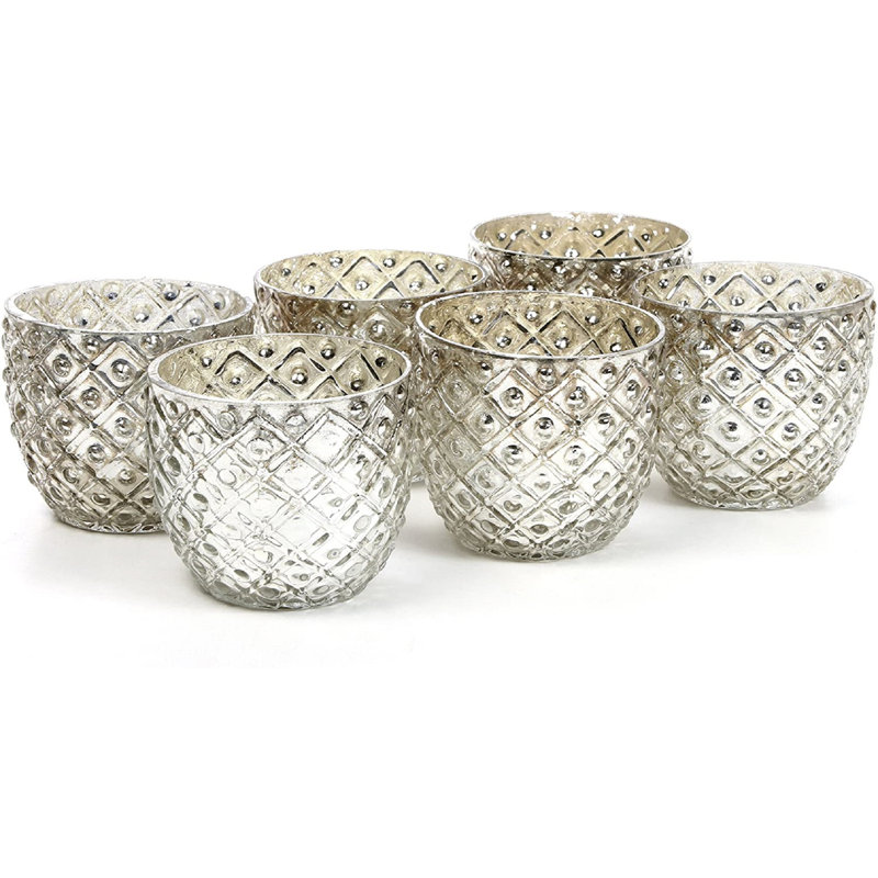 Set of 6 2.4 " Glass Votive, Silver