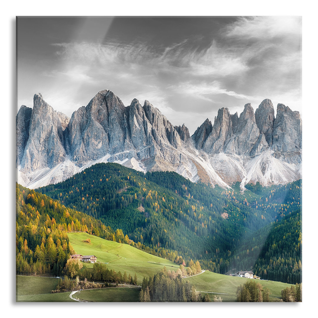 Glasbild Bunte Waldlandschaft vor den Dolomiten, Detail