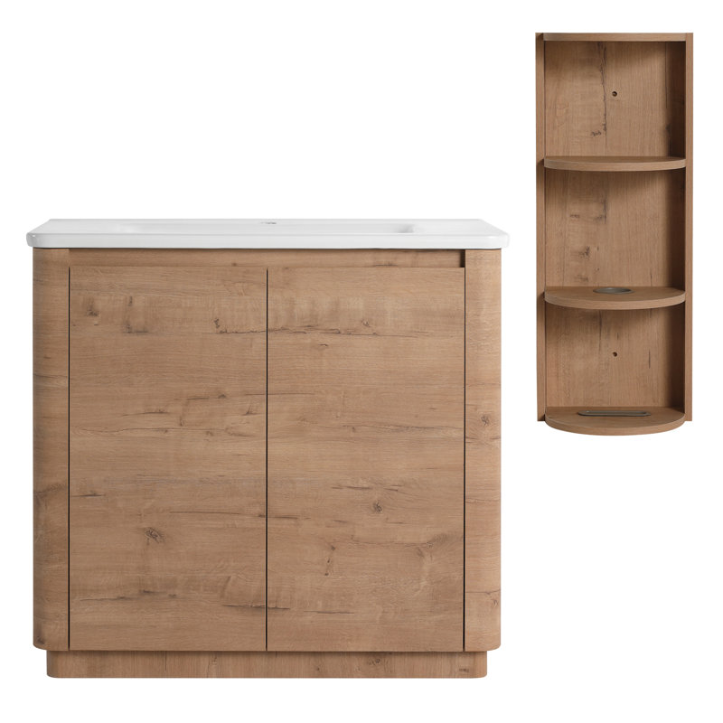 36'' Freestanding Bathroom Vanity with Ceramic Sink & 2-Soft-Close Door and Storage Rack , KD-Packing, Plywood, 36"