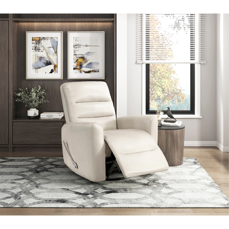 Glider Reclining Chair Swivel Motion Breathable Faux Leather Upholstery Luxury Living Room Furniture, Movie Chair, Beige