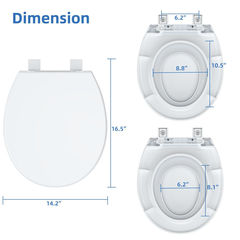 Toilet Seat,Round Toilet Seat With Quiet-Close, Quick-Attach Hardware With Grip-Tight Bumpers