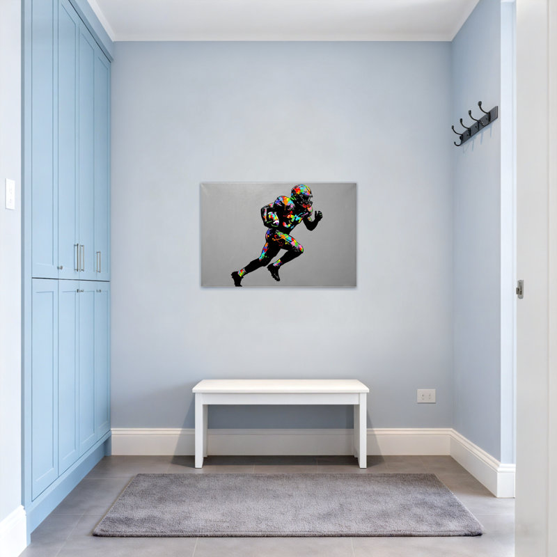 Fashion Colourful Football Player In Motion Art Print, 12" H x 18" W