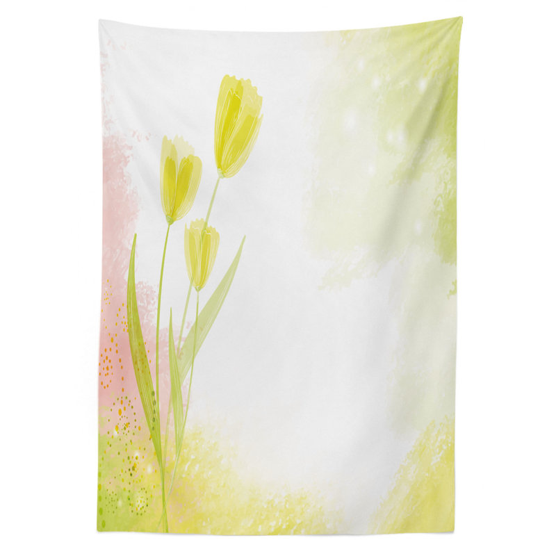 Ambesonne Tulip Tablecloth, Watercolors Background With Soft Pure Pastel Tone Effects Heralds Of Spring Design, Rectangular Table Cover For Dining Room Kitchen Decor, 52" X 70", Green Beige