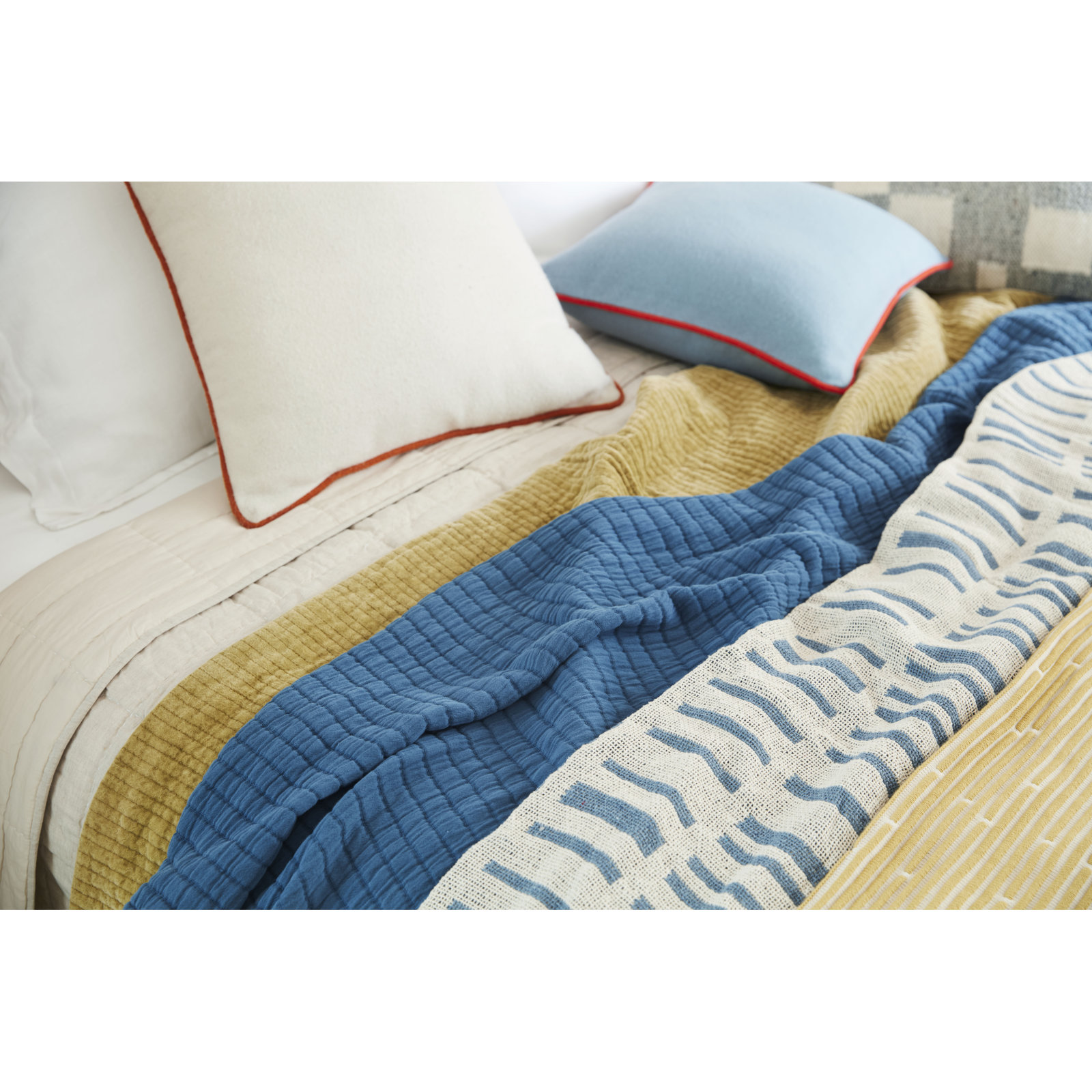 Boyfriend Cotton Coverlet Set, King Coverlet, Ivory